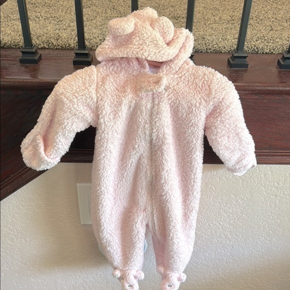 Carters Baby Girl Cozy Pink Kids One Piece Bear Footed Fluffy Pajamas Cute 🥰